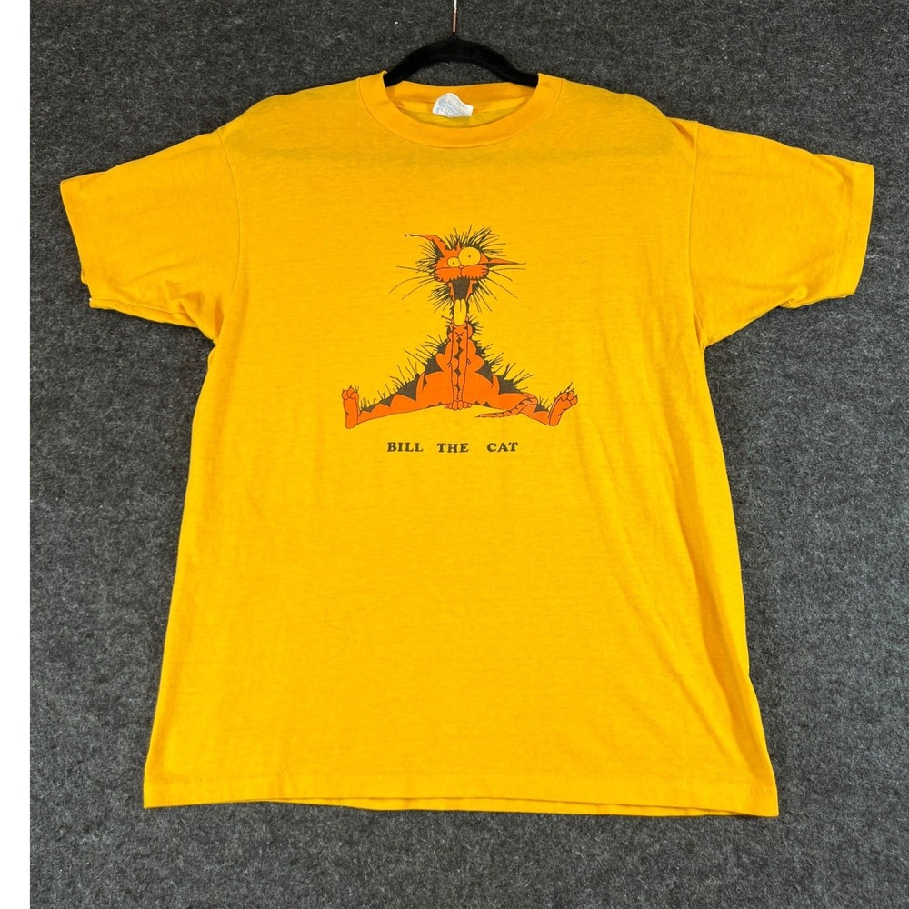 Vintage 80s Bill the Cat T Shirt Yellow Bloom County Comic 80s Mens Large USA